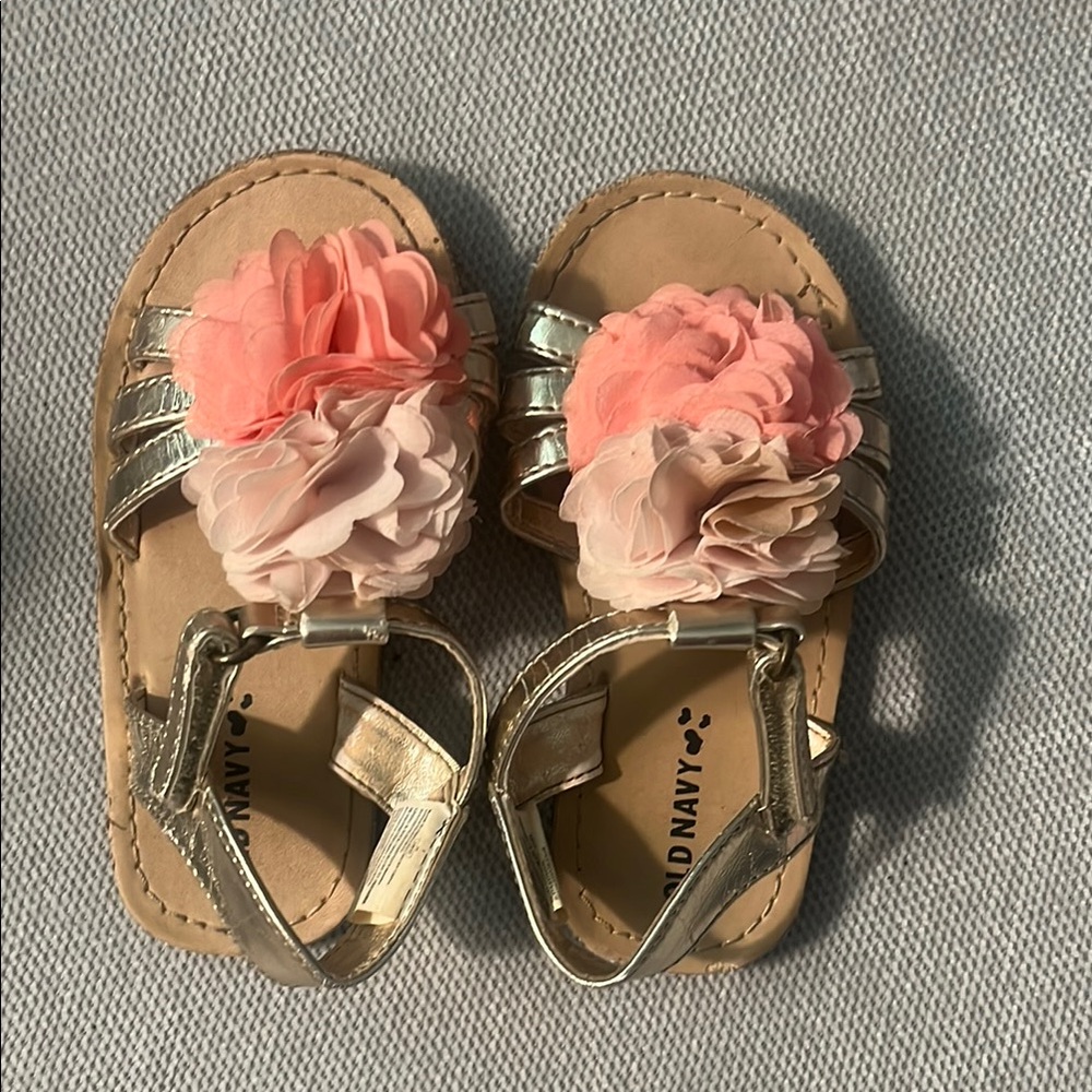 Old Navy Gold and Pink Sandals with Floral Accents